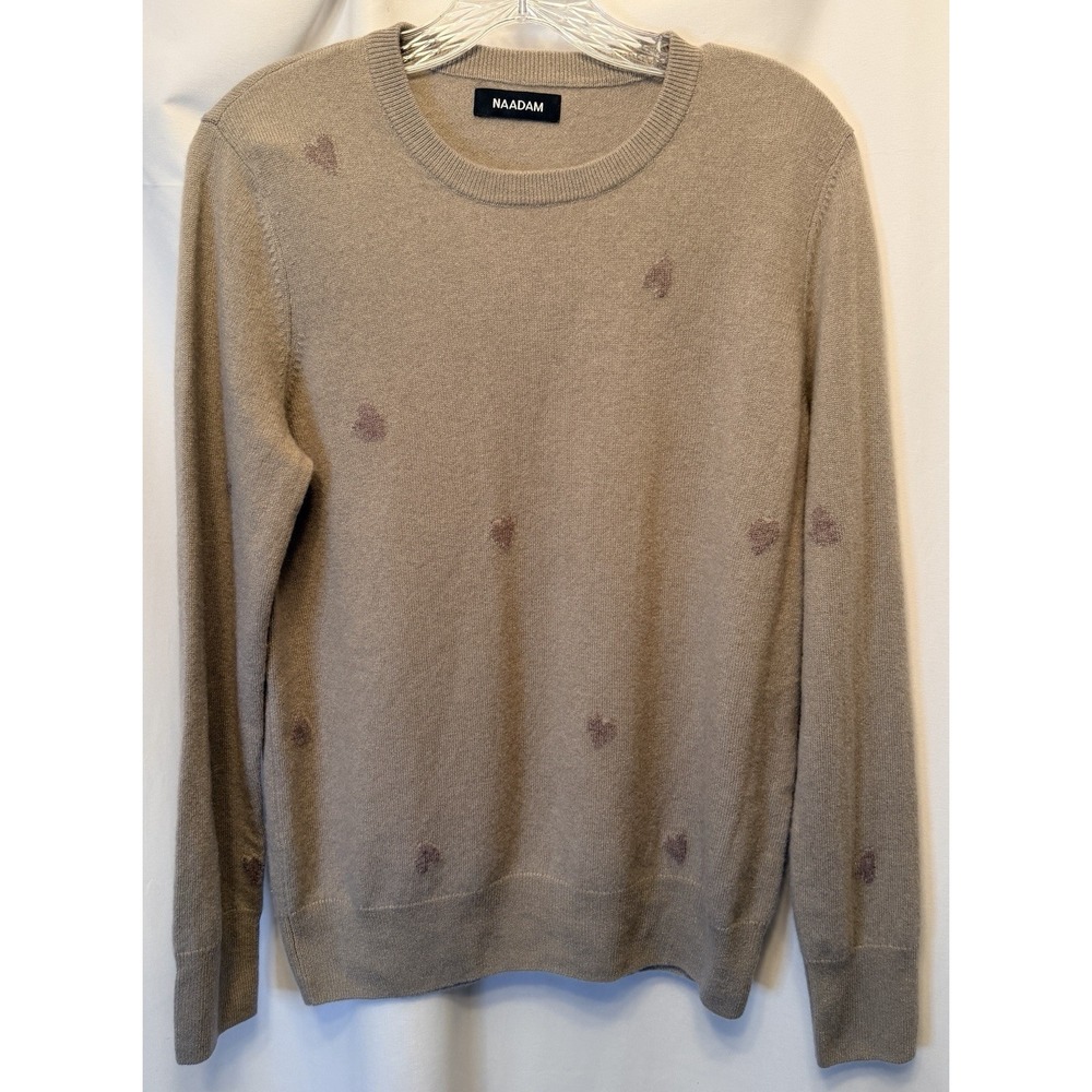 NAADAM Women's Size Medium 100% Cashmere Embroidered Heart Sweater Beige Pink